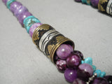 Beautiful Vintage Native American Navajo Singer Purple Stone Gold Sterling Silver Necklace-Nativo Arts