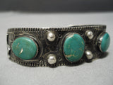 Early 1900's Vintage Native American Navajo Cerrillos Turquoise Sterling Silver Bracelet Old-Nativo Arts