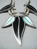 One Of The Most Unique Vintage Native American Navajo Turquoise Sterling Silver Inlay Necklace-Nativo Arts