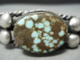 Opulent Vintage Native American Navajo #8 Turquoise Sterling Silver Coiled Bracelet-Nativo Arts