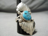 Important Huge Vintage Native American Navajo Turquoise Double Flank Sterling Silver Ring-Nativo Arts