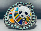 Most Intricate Southwest Vintage Turquoise Panda Sterling Silver Bracelet-Nativo Arts
