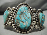 Native American One Of The Best Vintage Ingot Persin Turquoise Hand Tooled Bracelet Old-Nativo Arts