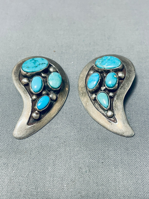 Native American Angel Wings Of Turquoise Vintage Navajo Sterling Silver Earrings-Nativo Arts