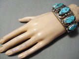 Impressive Vintage Native American Navajo Old Kingman Turquoise Sterling Silver Bracelet Native-Nativo Arts