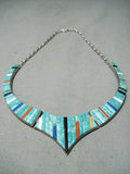 Extremely Rare Vintage Native American Navajo Carico Lake Turquoise Sterling Silver Necklace-Nativo Arts