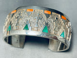Symbolic Yei Vintage Native American Navajo Turquoise Sterling Silver Inlay Bracelet-Nativo Arts
