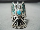 So Much Detail Vintage Native American Navajo Turquoise Sterling Silver Bird Ring Old-Nativo Arts