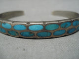 Incredible Vintage Native American Navajo Blue Gem Turquoise Sterling Silver Bracelet Old Inlay-Nativo Arts
