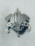 Fascinating Native American Navajo Signed Sterling Silver Toad Pin Pendant-Nativo Arts