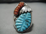 Amazing Vintage Zuni Native American Large Carved Turquoise Sterling Silver Ring-Nativo Arts
