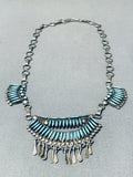 Native American Exquisite Vintage Zuni Blue Gem Turquoise Sterling Silver Needlepoint Necklace-Nativo Arts
