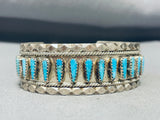 3d Works Vintage Native American Navajo Turquoise Teardrop Sterling Silver Bracelet Cuff-Nativo Arts