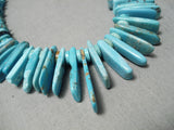 Opulent Vintage Native American Navajo Rectangle Turquoise Heishi Sterling Silver Necklace-Nativo Arts