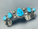 Freddy Thompson Vintage Native American Navajo Blue Turquoise Sterling Silver Bracelet-Nativo Arts