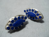 Stunning Vintage Native American Navajo Lapis Sterling Silver Pierced Earrings Old-Nativo Arts