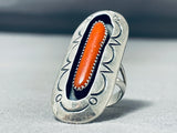 Delightful Vintage Native American Navajo Coral Sterling Silver Shadowbox Ring-Nativo Arts