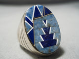 One Of The Best Vintage Native American Navajo Lapis Inlay Sterling Silver Heavy Ring-Nativo Arts