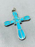 Sensational Vintage Native American Zuni Blue Gem Turquoise Sterling Silver Cross Pendant-Nativo Arts