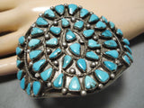 Early Huge Vintage Native American Navajo Teardrop Turquoise Sterling Silver Bracelet Old-Nativo Arts