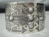 Early Vintage Native American Navajo Repoussed Sterling Silver Wide Bracelet-Nativo Arts