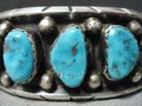 Tremendous Vintage Native American Zuni Kingman Turquoise Sterling Silver Bracelet Old-Nativo Arts
