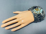 Detail Heavy 208 Grams Native American Lizard Turquoise Sterling Silver Bracelet-Nativo Arts