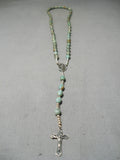 Rare Native American Navajo Green Turquoise Sterling Silver Rosary Necklace-Nativo Arts