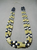 Beautiful Vintage Navajo Tubed Yellow Shell Lapis Native American Necklace Old-Nativo Arts