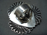 Incredible Native American Navajo Sleeping Beauty Turquoise Sterling Silver Buffalo Ring-Nativo Arts