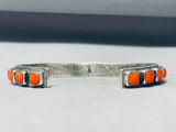 Signed Heavy Native American Navajo Cubed Coral Native American Navajo Sterling Silver Bracelet-Nativo Arts
