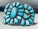 Awesome Vintage Native American Navajo Kingman Turquoise Cluster Sterling Silver Huge Bracelet-Nativo Arts
