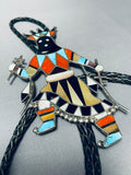 Biggest Best Vintage Native American Zuni Turquoise Kachina Sterling Silver Bolo Tie-Nativo Arts