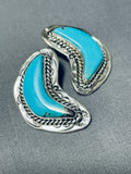 Important Artist Vintage Native American Navajo Half Moon Turquoise Sterling Silver Earrings-Nativo Arts