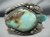 One Of The Best Vintage Native American Navajo Royston Turquoise Sterling Silver Leaf Bracelet-Nativo Arts