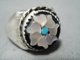 Beautiful Vintage Zuni Mother Of Pearl Sterling Silver Ring Native American Old-Nativo Arts