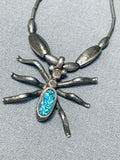 Very Unique Vintage Native American Navajo Spider Turquoise Inlay Sterling Silver Necklace-Nativo Arts