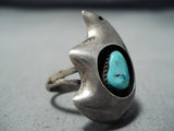 Cute Bear Vintage Native American Navajo Turquoise Sterling Silver Bear Ring Old-Nativo Arts