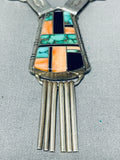 Yazzie Vintage Native American Navajo Inlay Green Turquoise Sterling Silver Necklace-Nativo Arts