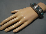 Rare Old Morenci Turquoise Vintage Native American Navajo Sterling Silver Bracelet Old-Nativo Arts