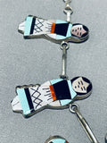 Completely Handmade Vintage Native American Zuni Turquoise Sterling Silve Rinlay Necklace-Nativo Arts