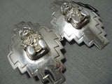 Important Huge Vintage Native American Navajo Storyteller Sterling Silver Earrings Old-Nativo Arts
