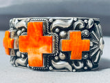 Most Unique Native American Navajo Cross Shell Sterling Silver Heavy Bracelet-Nativo Arts