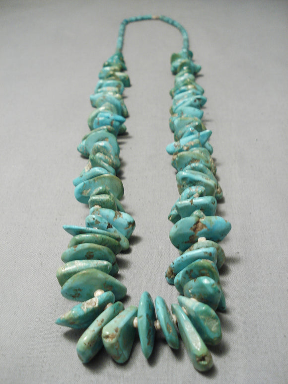 Heavy Thick Sturdy 210 Grams Vintage Native American Navajo Turquoise Nugget Necklace Old-Nativo Arts