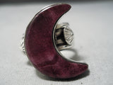 Rare Half Moon Vintage Native American Navajo Purple Shell Sterling Silver Ring-Nativo Arts