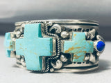 The Best Vintage Native American Navajo Cross Turquoise Sterling Silver Al Jake Bracelet (d)-Nativo Arts