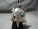 Detailed!! Huge Toad Native American Navajo Turquoise Sterling Silver Ring-Nativo Arts