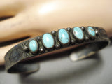 Early 1900's Vintage Native American Navajo Early Carico Lake Turquoise Sterling Silver Bracelet-Nativo Arts