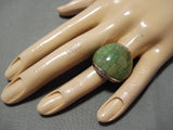 Exquisite Navajo Native American Dome Green Turquoise Inlay Sterling Silver Ring-Nativo Arts
