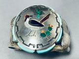 Important Vintage Native American Navajo Roadrunner Turquoise Inlay Sterling Silver Bracelet-Nativo Arts